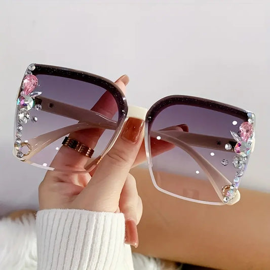 Rhinestone-Studded Big Frame Sunglasses