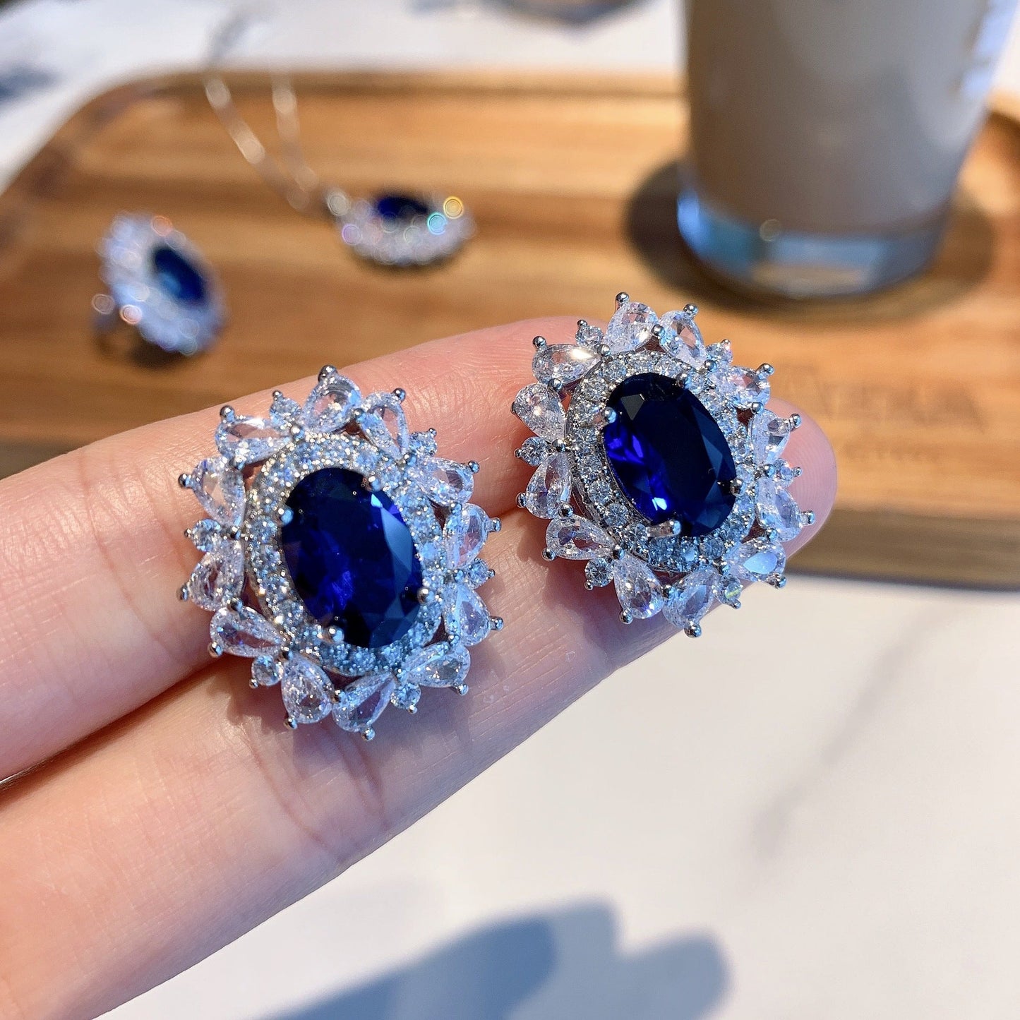 Blue Crystal Sapphire Jewelry Set